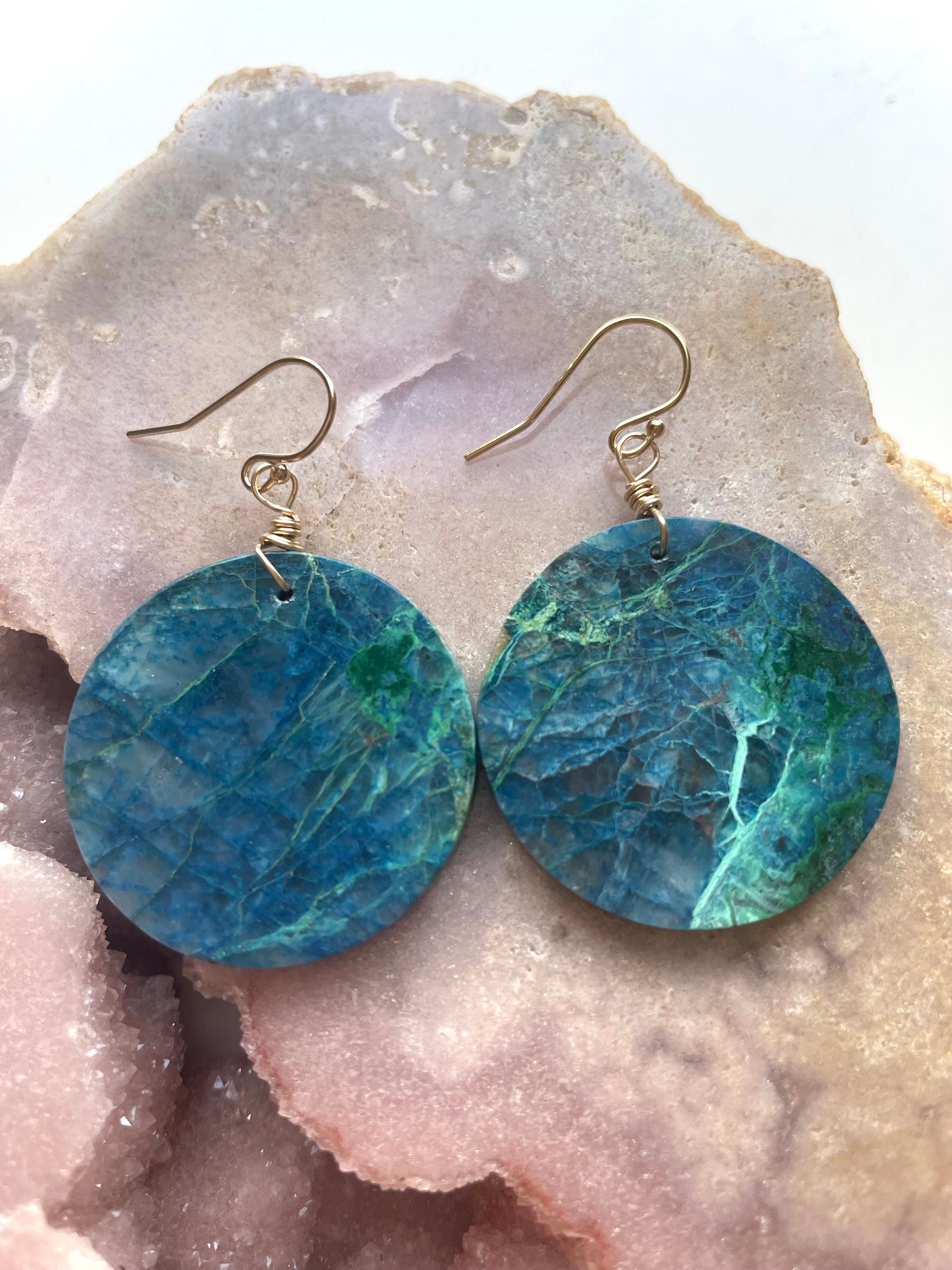 Chrysocolla Earrings: 14kt Gold Filled, Boho Dangle Earrings Chrysocolla Earrings: 14kt Gold Filled, Boho Dangle Earrings