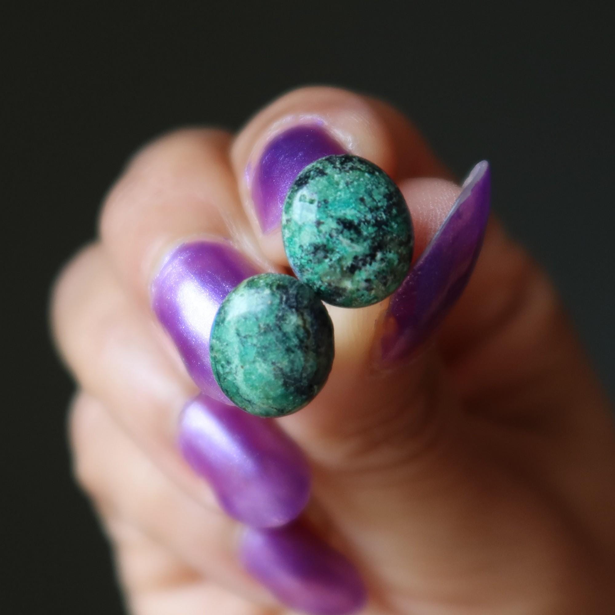 Chrysocolla Earrings Communication Stud Sterling Silver