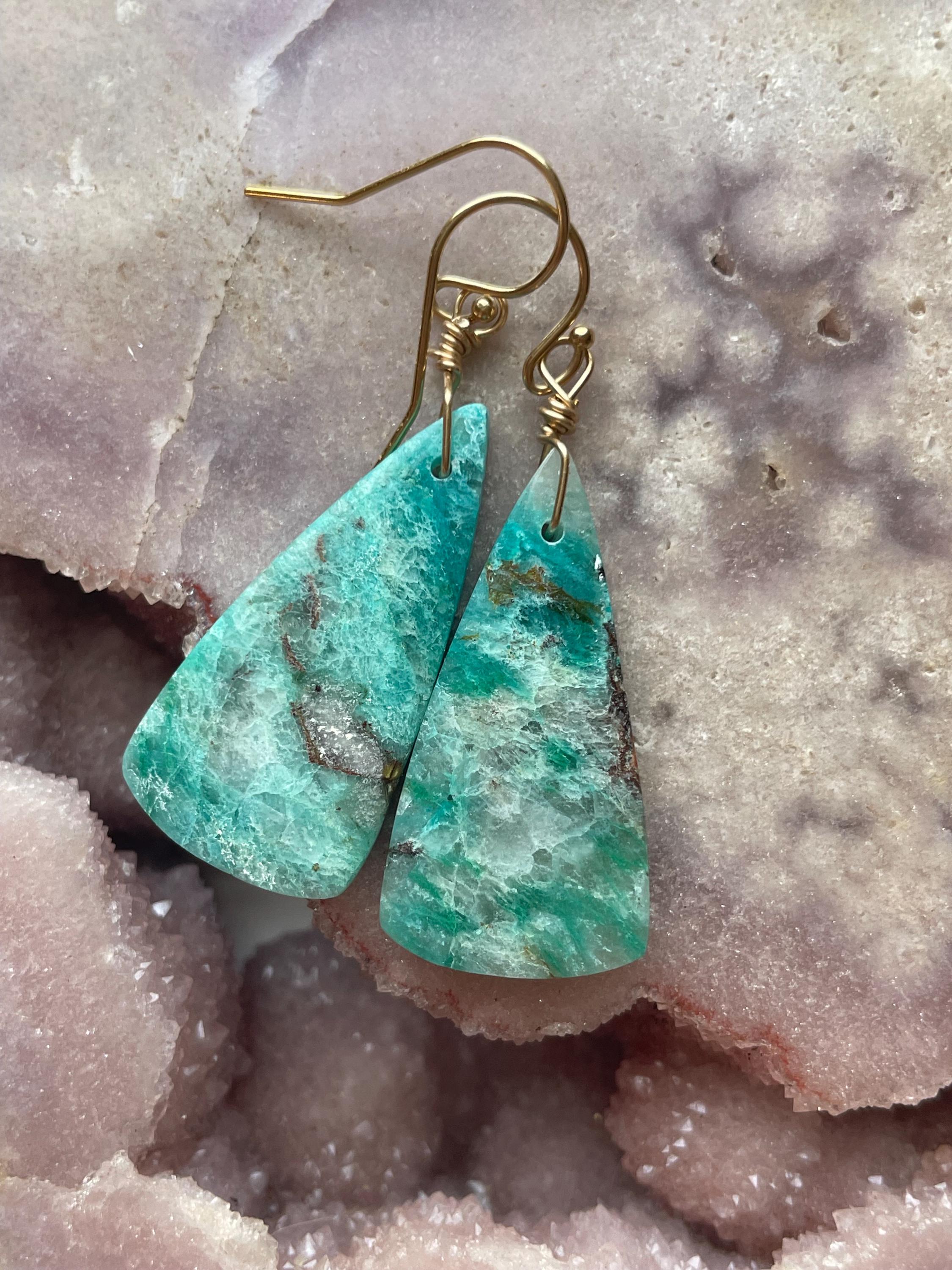 Chrysocolla Earrings, Crystal Statement Earrings, Gemstone Earrings, Gift For Her, Gift For Women