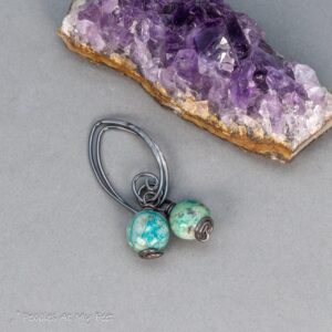 Dainty Chrysocolla Earrings: Dark Patina Sterling Silver, Teal Aqua Stone