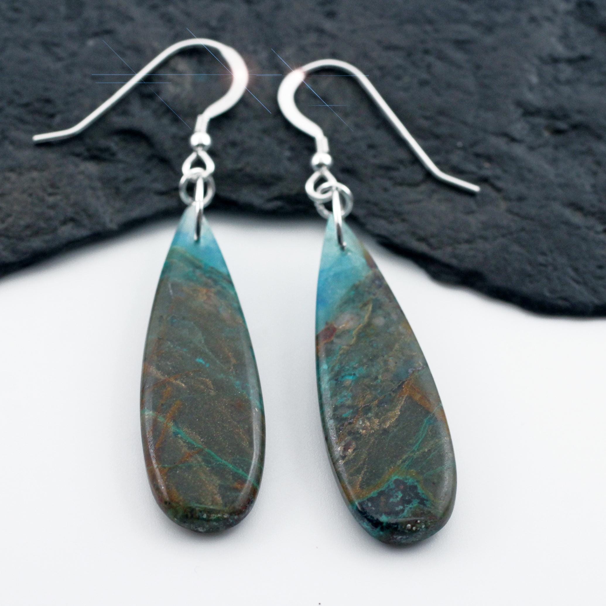 Earth And Sky - Beautiful Natural Boulder Chrysocolla Earrings