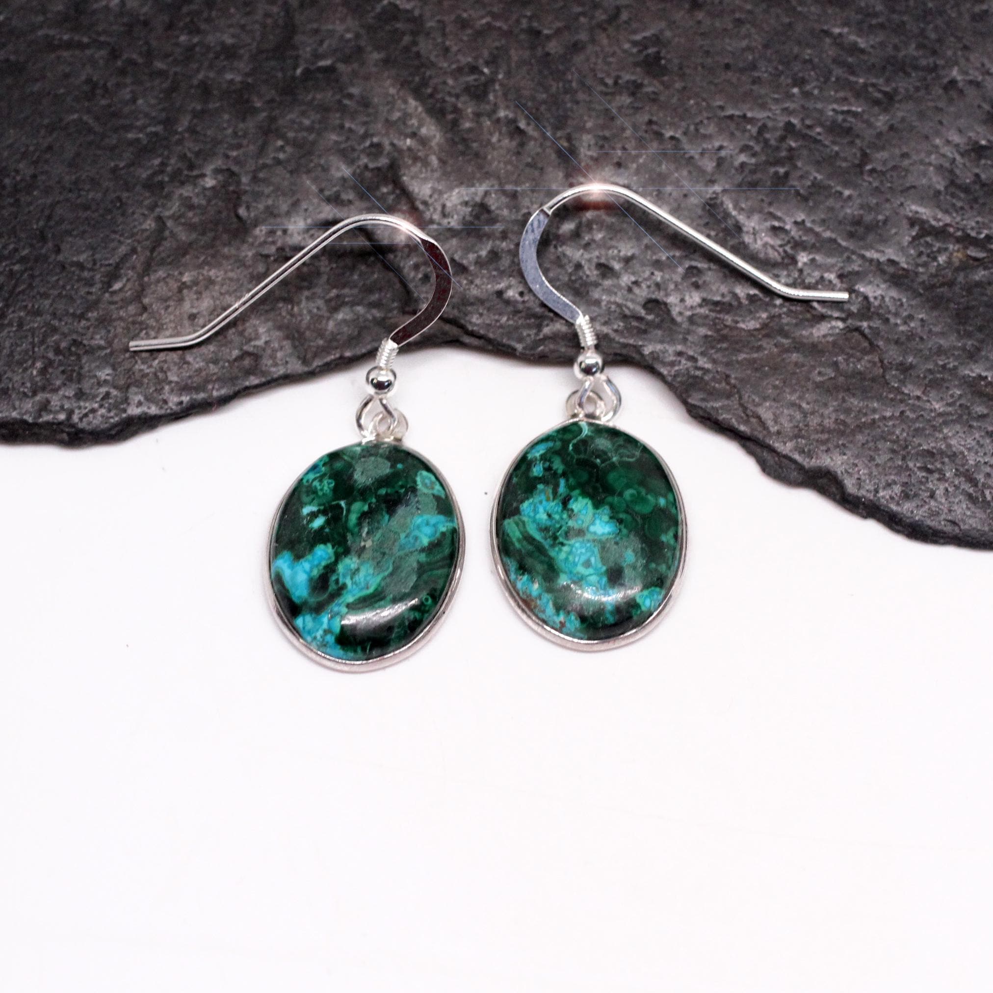 Earth And Sky - Beautiful Natural Chrysocolla And Malachite Sterling Silver Earrings