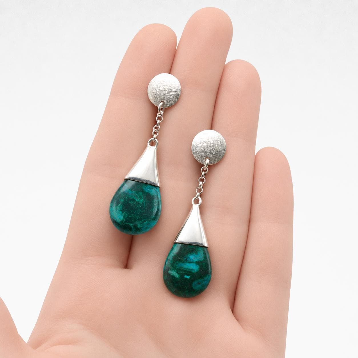 Earth And Sky - Beautiful Natural Chrysocolla And Malachite Sterling Silver Post Style Earrings