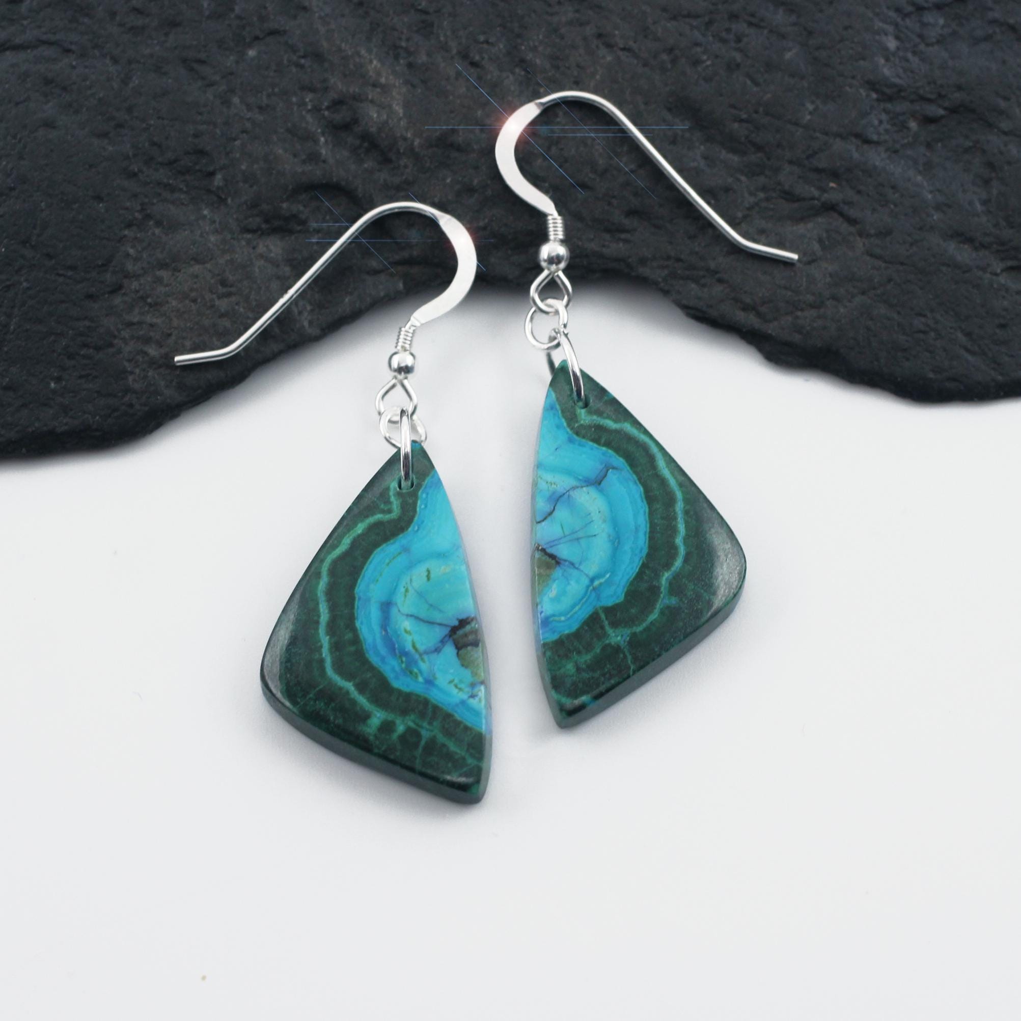 Earth And Sky - Beautiful Natural Chrysocolla And Malachite Sterling Silver Earrings