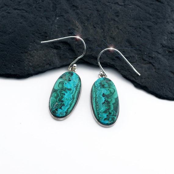 Earth And Sky - Beautiful Natural Chrysocolla Sterling Silver Earrings Earth And Sky - Beautiful Natural Chrysocolla Sterling Silver Earrings