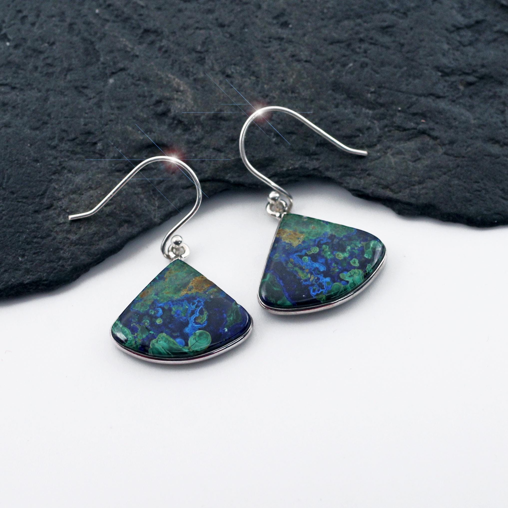 Ethereal - Beautiful Natural Boulder Malachite & Chrysocolla Earrings