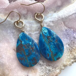 Gold Filled Chrysocolla Earrings: Raw Stone Boho Dangle Earrings