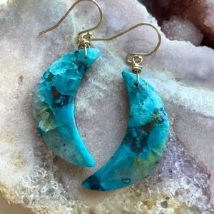 Gold Filled Chrysocolla Earrings: Raw Stone Boho Dangle Earrings
