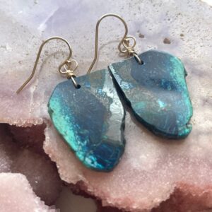 Gold Filled Chrysocolla Earrings: Raw Stone Boho Dangle Earrings