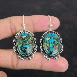 Handmade Copper Chrysocolla Earrings: 925 Sterling Silver Drop Earrings