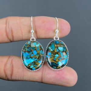 Handmade Copper Chrysocolla Earrings: 925 Sterling Silver Gemstone Jewelry
