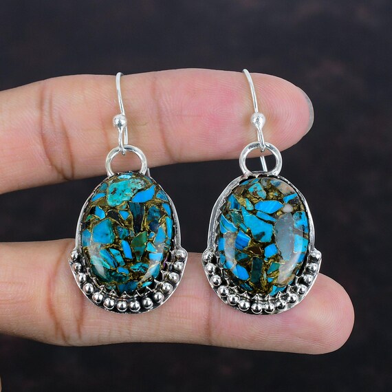 Handmade Copper Chrysocolla Earrings: 925 Sterling Silver Gemstone Jewelry Handmade Copper Chrysocolla Earrings: 925 Sterling Silver Gemstone Jewelry