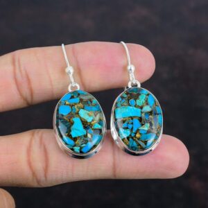 Handmade Copper Chrysocolla Earrings: 925 Sterling Silver Dangle Jewelry