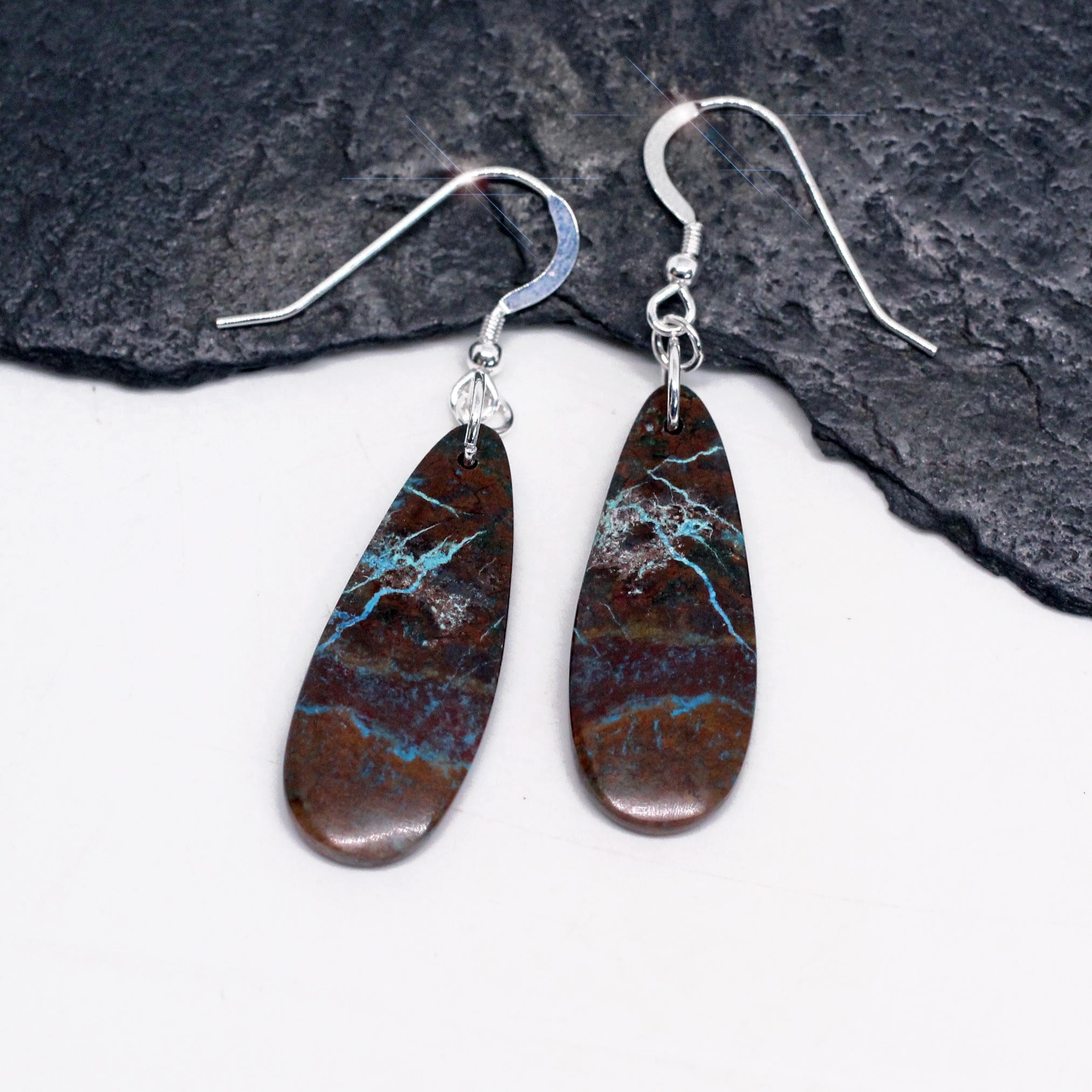 Lightning - Beautiful Natural Boulder Chrysocolla Earrings