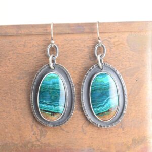 chrysocolla malachite oval sterling silver earrings