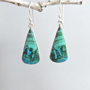 Malachite Chrysocolla Sterling Silver Dangle Earrings – Bezel Set
