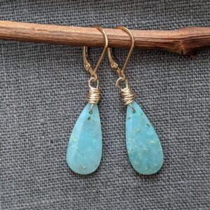 Mint Chrysocolla Teardrop Earrings, Gold Over Sterling Silver, Gift