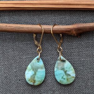 Mint Chrysocolla Teardrop Earrings, Gold Over Sterling Silver, Artisan Jewelry, Gift for Her