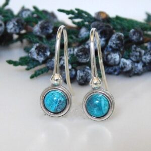 Natural Chrysocolla Art Deco Drop Earrings: Sterling Silver