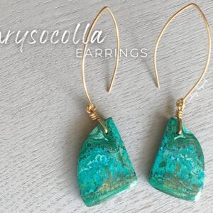 Raw Chrysocolla Earrings: Gold Filled Green Gemstone Dangle Jewelry