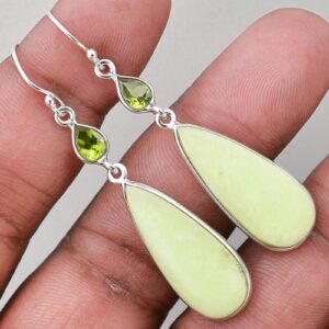 Sale, Beautiful Light Lemon Color Chrysocolla Earrings, 925 Silver, One Of A Kind