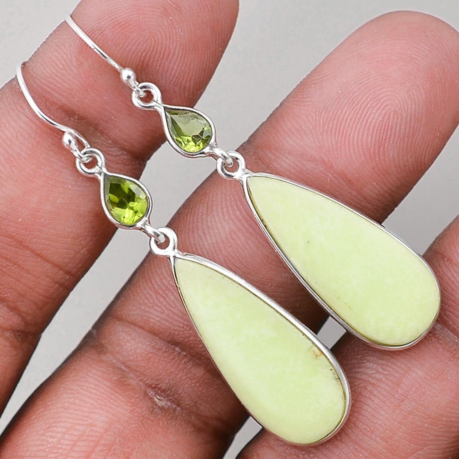 Sale, Beautiful Light Lemon Color Chrysocolla Earrings, 925 Silver, One Of A Kind