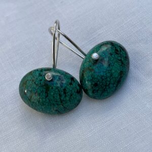 Chrysocolla Smooth Oval, Sterling Silver Earwire, Earrings