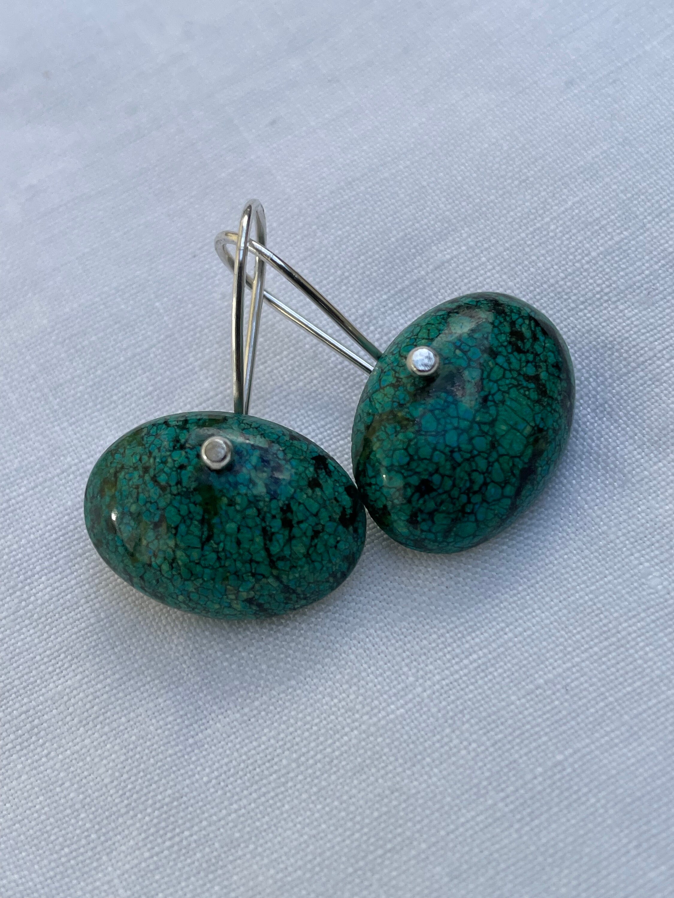 Chrysocolla Smooth Oval, Sterling Silver Earwire, Earrings