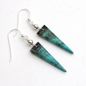 Chrysocolla Spike Earrings: Sterling Silver Triangle Gem Silica