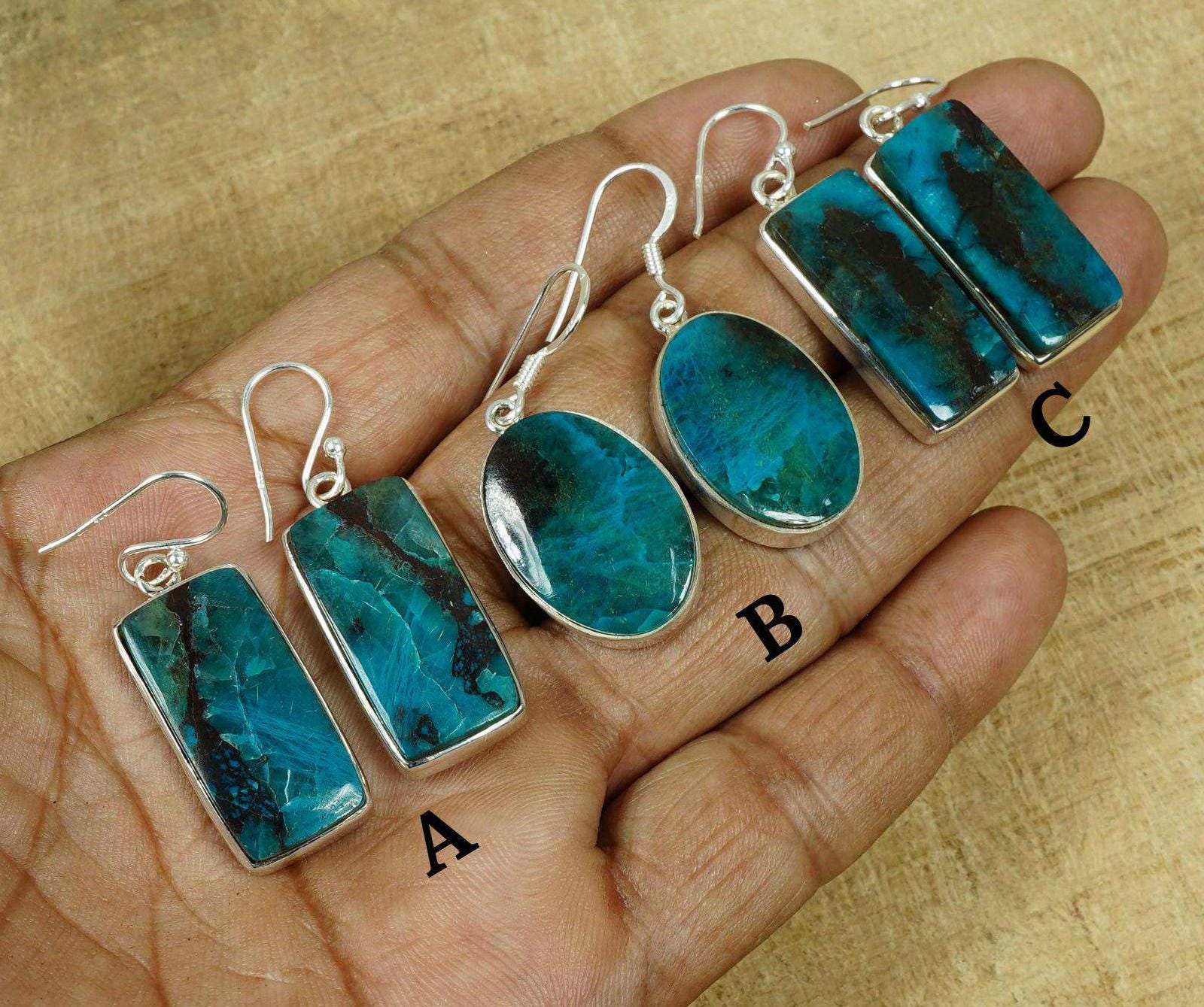 Chrysocolla Sterling Silver Hook Earrings: Handmade Gemstone Jewelry Chrysocolla Sterling Silver Hook Earrings: Handmade Gemstone Jewelry