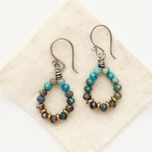 Chrysocolla Stone Hoop Earrings, Ombre Earrings, Rustic Southwest Earrings, Summer Style, Western Jewelry, Hoop Earrings, Handmade Earrings