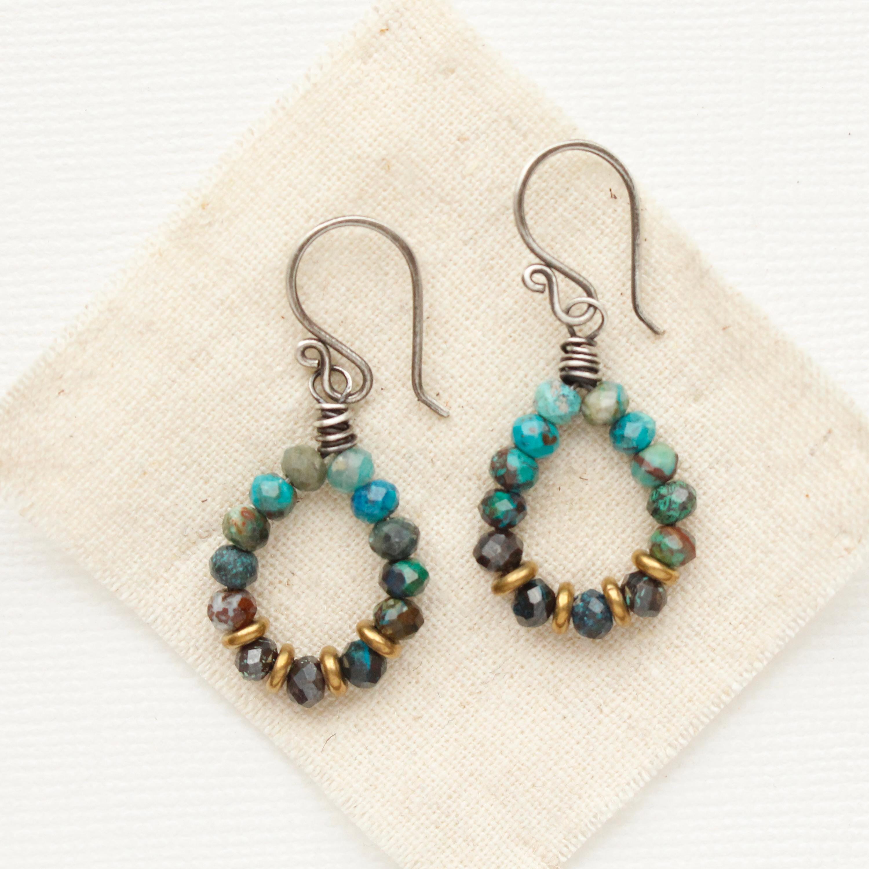 Chrysocolla Stone Hoop Earrings, Ombre Earrings, Rustic Southwest Earrings, Summer Style, Western Jewelry, Hoop Earrings, Handmade Earrings