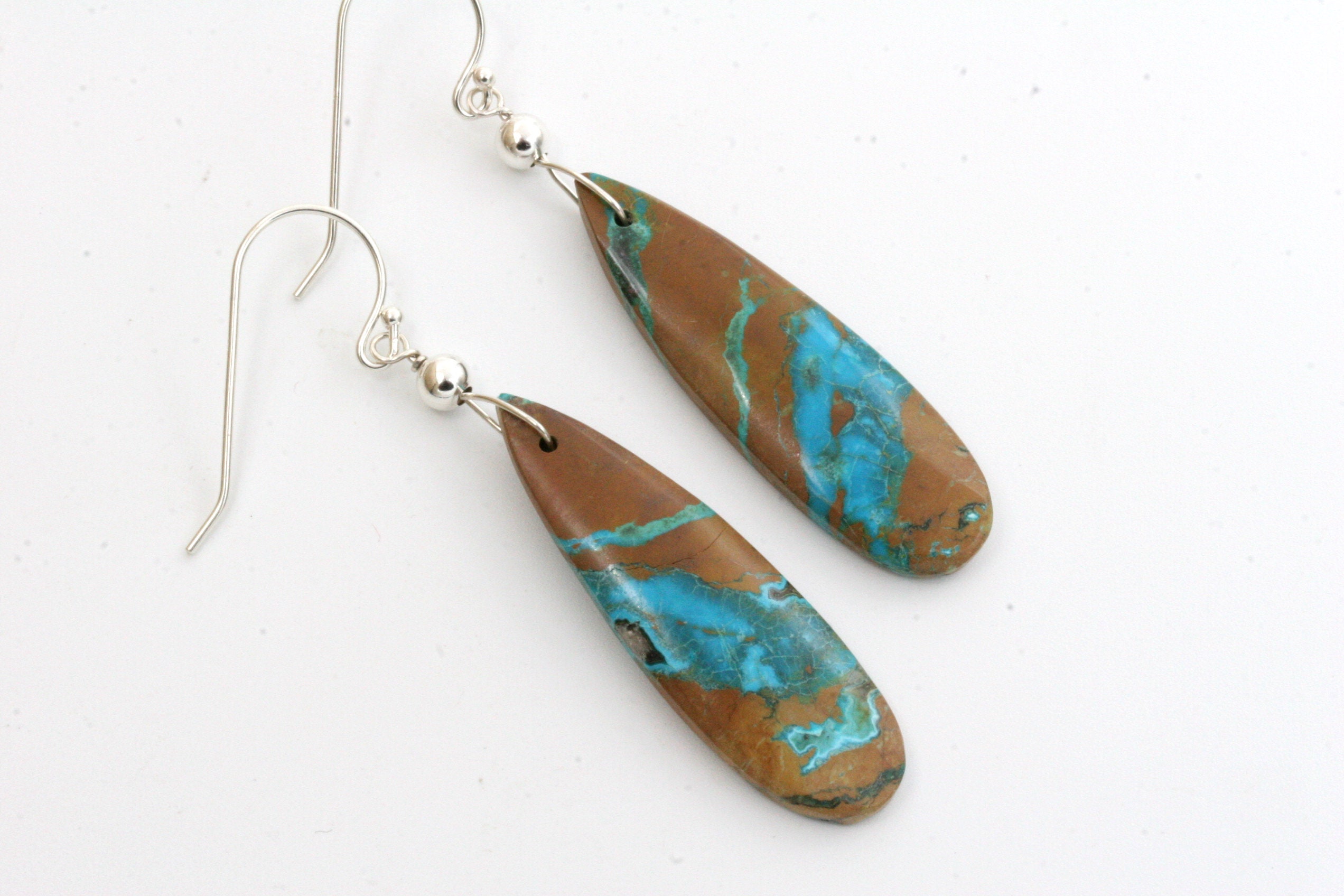 Chrysocolla Teardrop Earrings: Sterling Silver Boho Jewelry