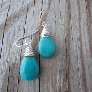 Chrysocolla Earrings, turquoise blue, wire wrapped stone dangle earrings
