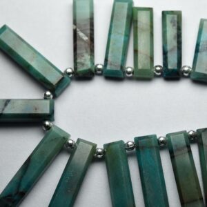 10 Pcs,Side Drilled,Natural Chrysocolla Faceted Baguette Shape Beads,Size 25-30mm