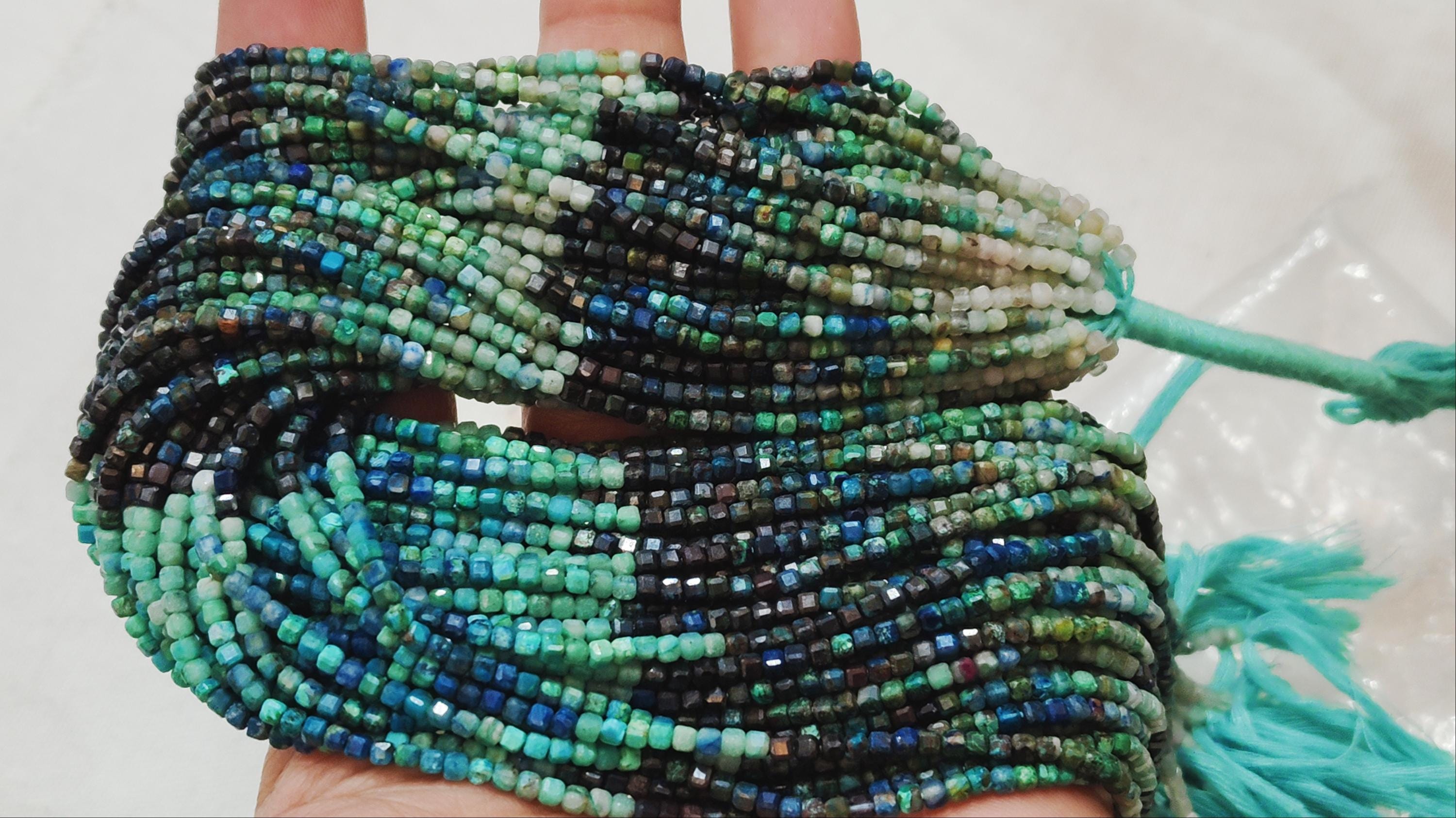 13 Inch Strand, Aaa Quality, Natural Chrysocolla Faceted Cube. 2.5mm 13 Inch Strand, Aaa Quality, Natural Chrysocolla Faceted Cube. 2.5mm