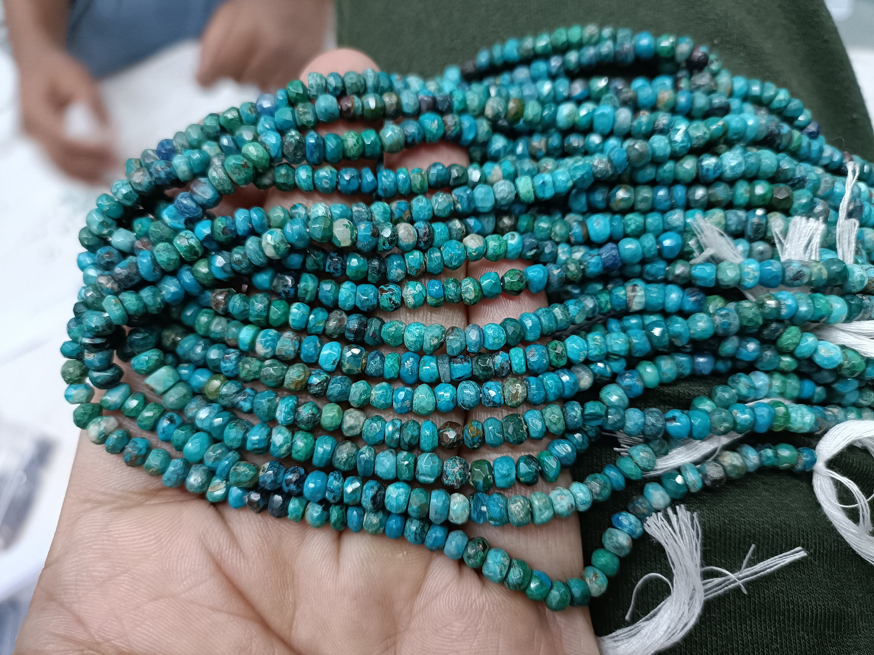 13 Inches Strand, Natural Chrysocolla Faceted Rondelles,size 4.5mm