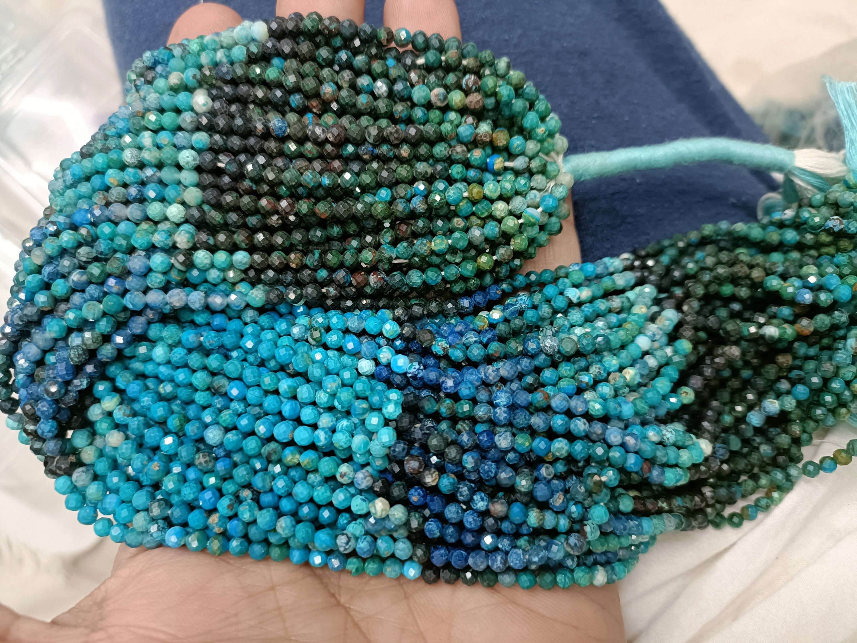 13 Inches Strand,superb-finest Quality,natural Chrysocolla Faceted Rondelles,size 3.5mm