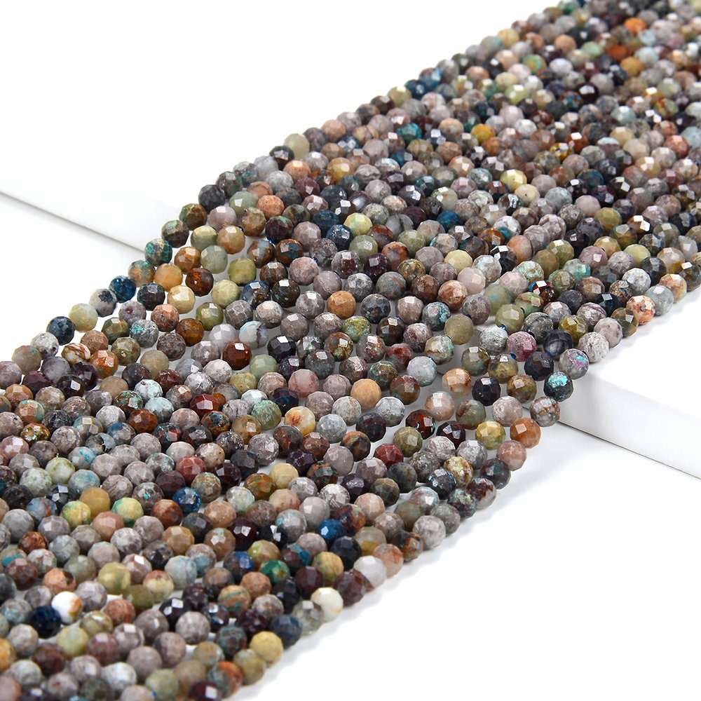 3mm Chrysocolla Gemstone Natural Grade A Micro Faceted Round Beads 15 Inch Full Strand (80016812-p65)