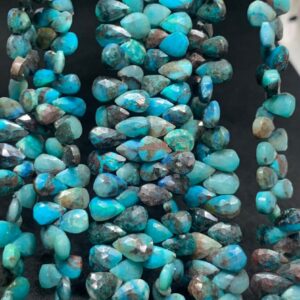 Natural Chrysocolla Faceted Pear Shape Gemstone Beads Size- 9x7-10.5x7 Mm, 8 Inches Briolettes Strand For Making Jewelry