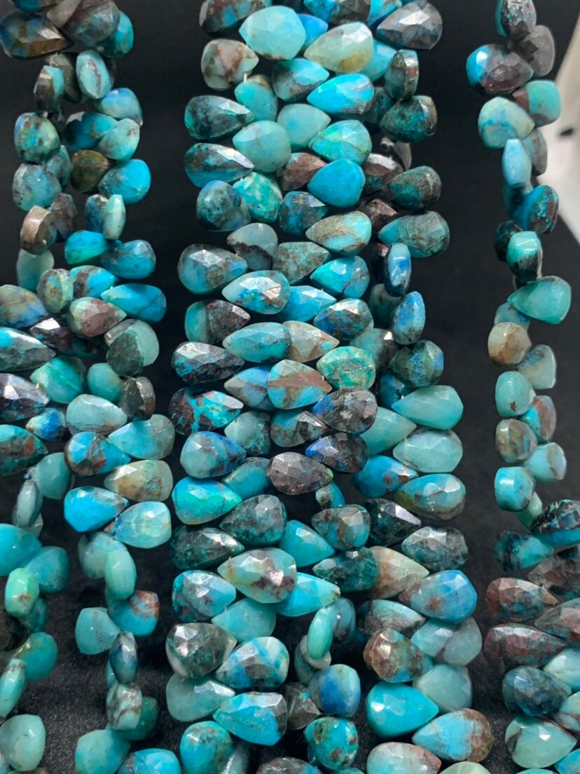 Natural Chrysocolla Faceted Pear Shape Gemstone Beads Size- 9x7-10.5x7 Mm, 8 Inches Briolettes Strand For Making Jewelry