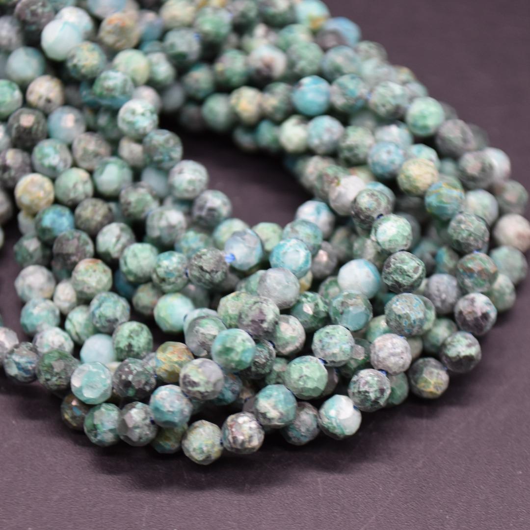 Chrysocolla Gemstone Faceted Round Beads - 4mm - 15" Strand, For Jewellery Making Diy