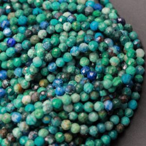 Micro Faceted Natural Chrysocolla Round Beads 3mm 3.5mm 4mm Faceted Blue Green Round Beads Laser Diamond Cut Gemstone 15.5" Strand