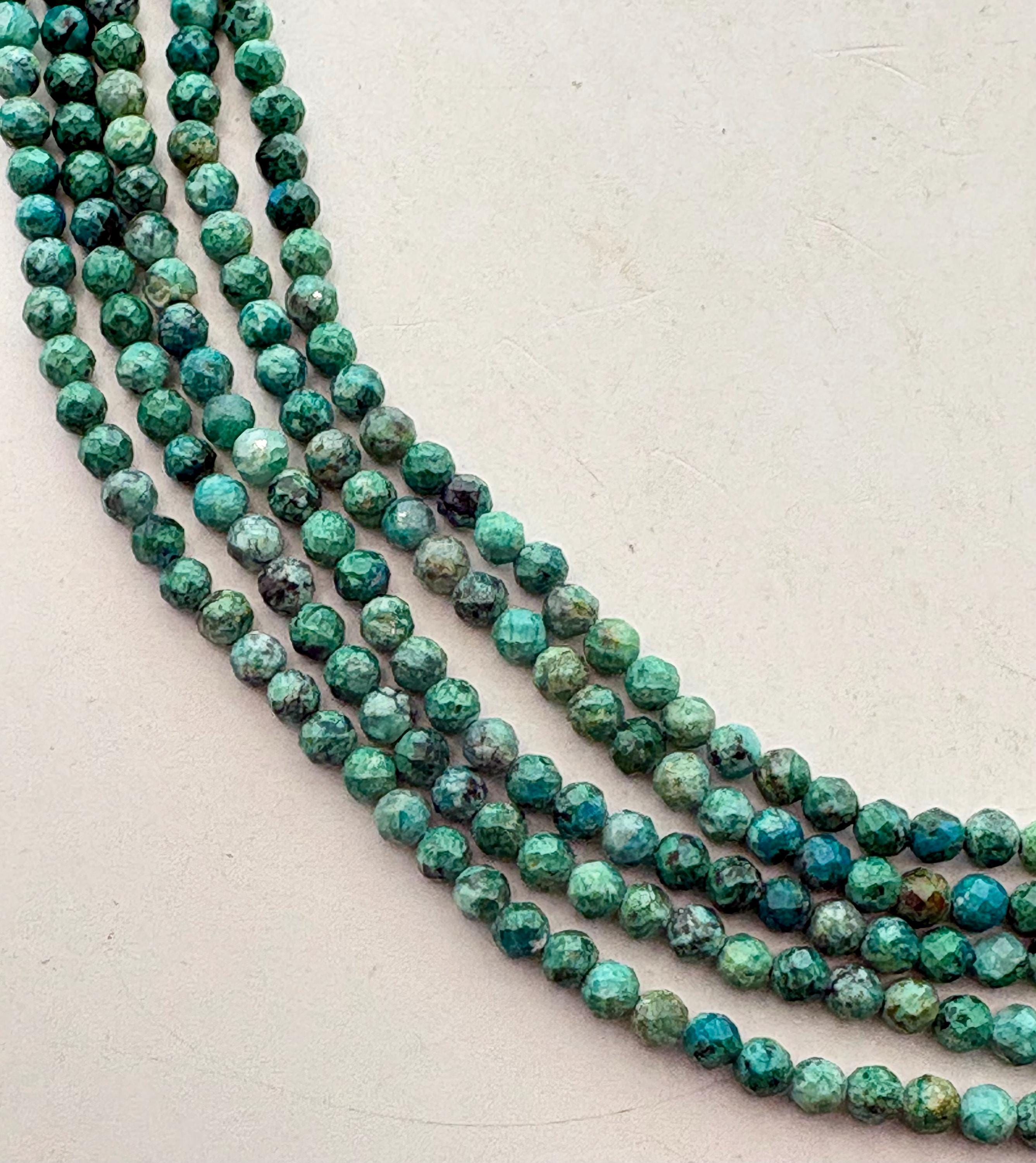 Natural 3mm Faceted Chrysocolla Gemstone Beads. 15” Strand Of Mixed Blue And Green Beads, 120 Per Strand.  Low Energy, Soothing Stone.