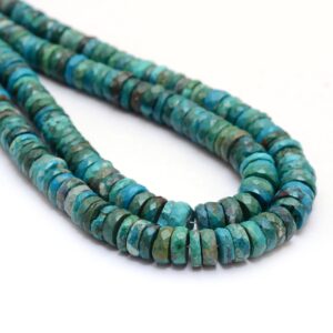 Natural AAA+ Chrysocolla Gemstone 8mm-9mm Faceted Heishi Beads | Chrysocolla Semi Precious Gemstone Wheel / Tyre Rondelle Beads | 13" Strand