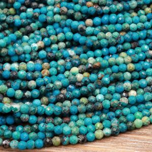 Natural Blue Chrysocolla 3mm Faceted Round Beads 15.5" Strand
