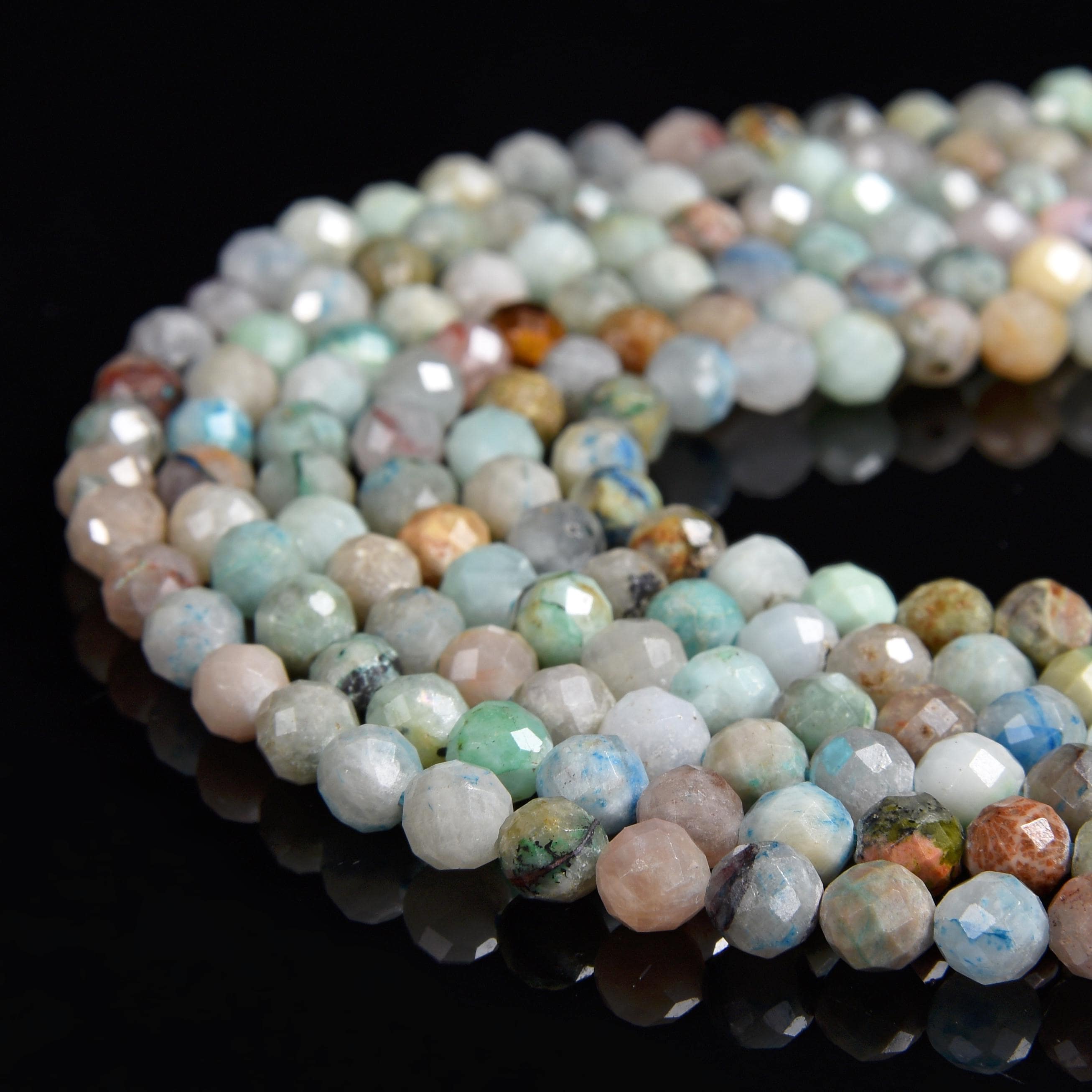 Natural Chrysocolla Gemstone 4mm Micro Faceted Round Beads 15 Inch Full Strand Bulk Lot 1,2,6,12 And 50 (80020507-p114)