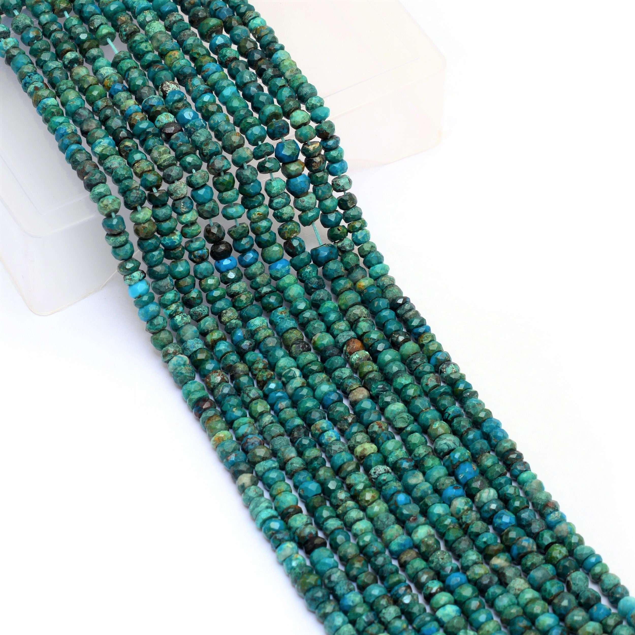 Natural Chrysocolla Gemstone 4mm-5mm Faceted Loose Beads | Chrysocolla Semiprecious Gemstone Rondelle Faceted Beads For Jewelry | 13" Strand