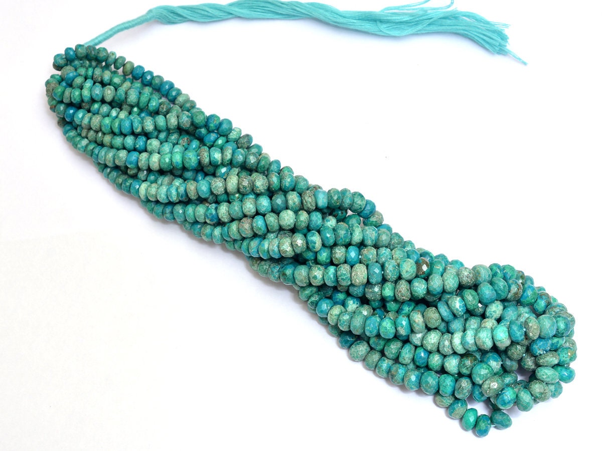 Natural Chrysocolla Gemstone 5mm-7mm Faceted Rondelle Beads | Chrysocolla Semi Precious Gemstone Rondelle Loose Faceted Beads | 16" Strand