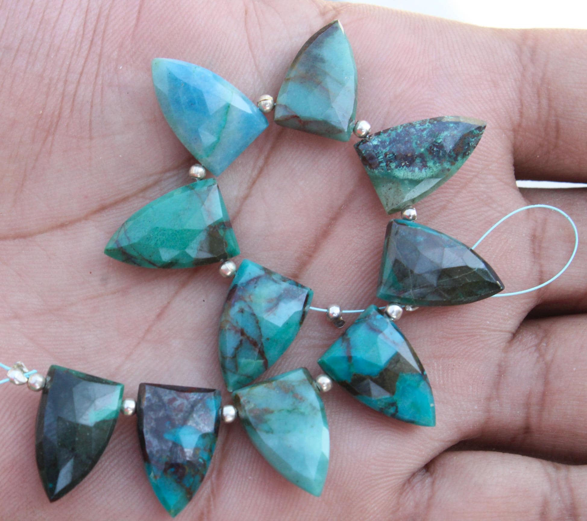 Natural Chrysocolla Gemstone Faceted Half Marquise Briolette's Beads I 10 Pieces Size—11x17 Mm App. I Jewelry Making I Gemstone Sale [069]